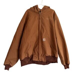 Carhartt Mens Duck Jacket Hooded Chore Coat Barn Jacket Workwear Brown J131-BRN